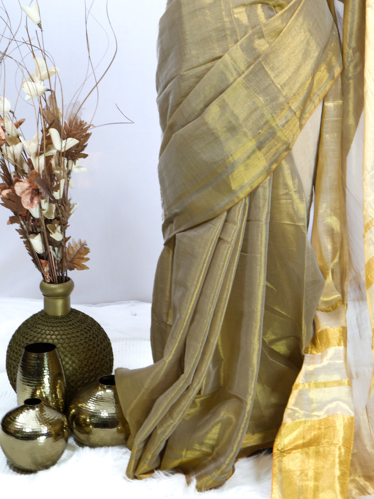 Golden Linen tissue saree -S185