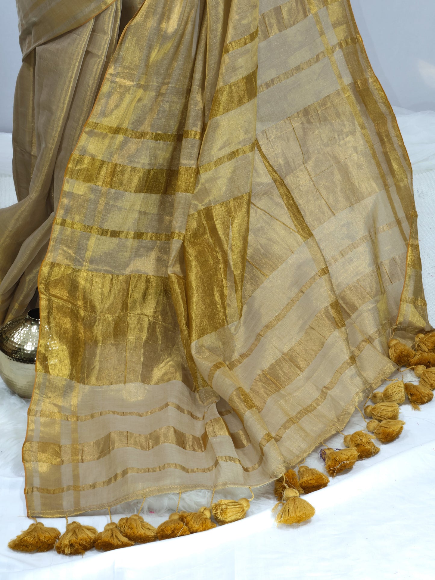 Golden Linen tissue saree -S185