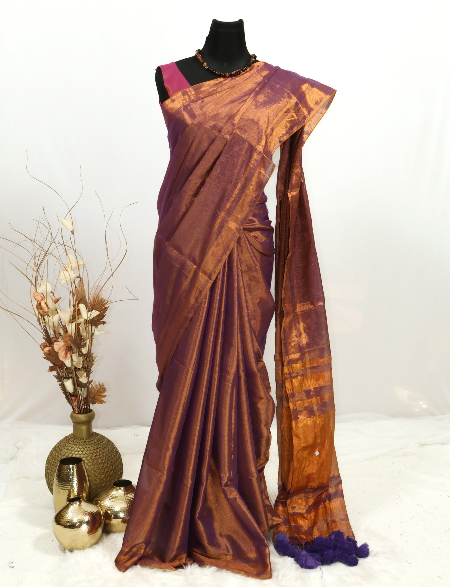 Copper Linen tissue saree -S186