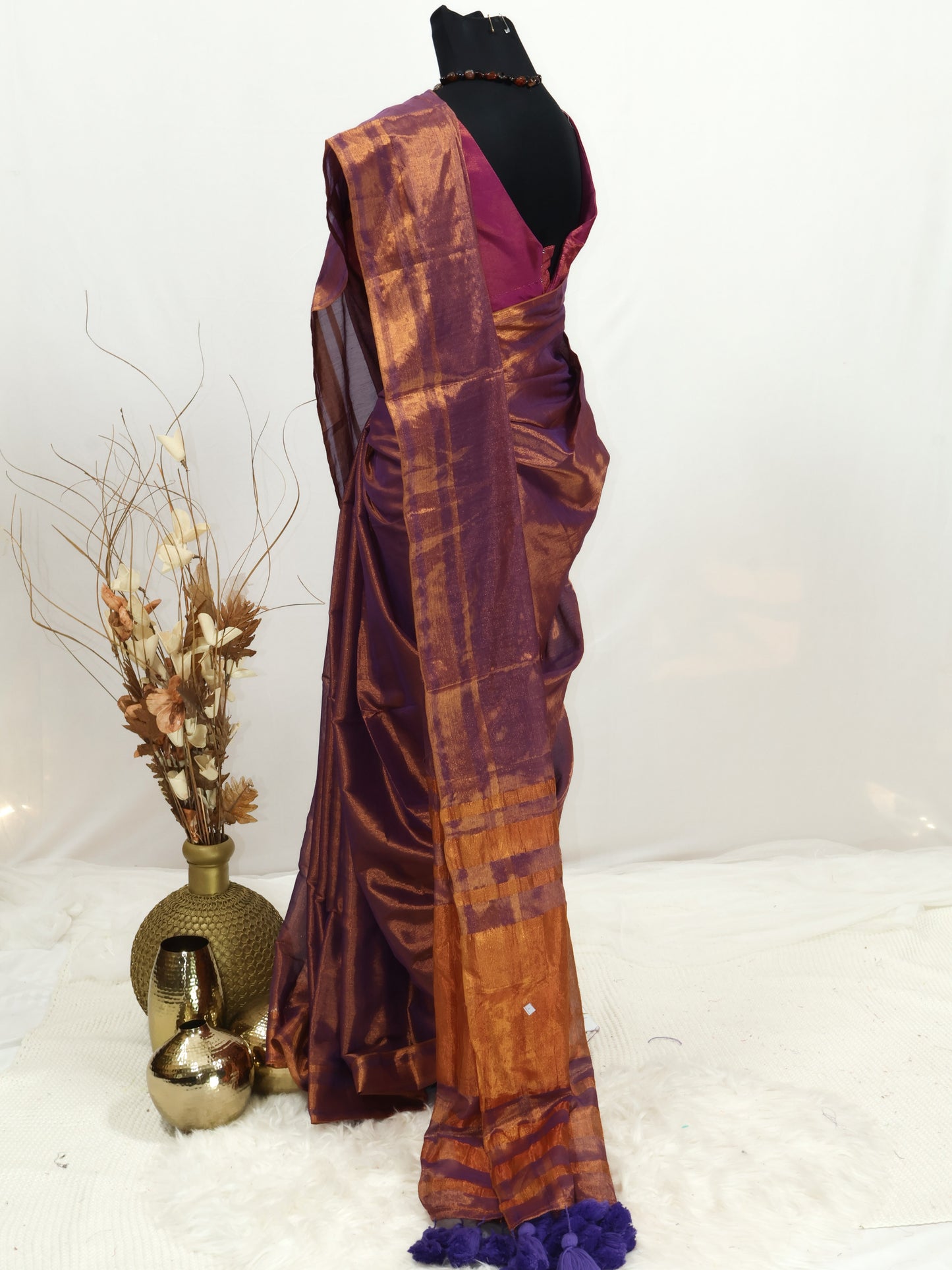 Copper Linen tissue saree -S186