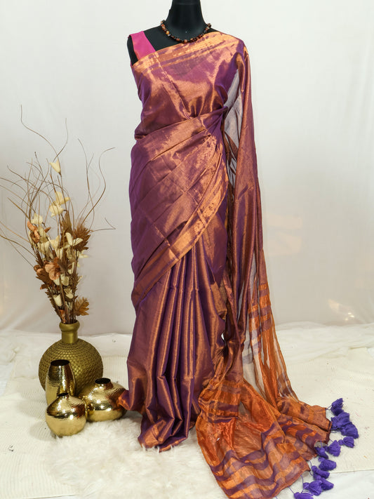 Copper Linen tissue saree -S186