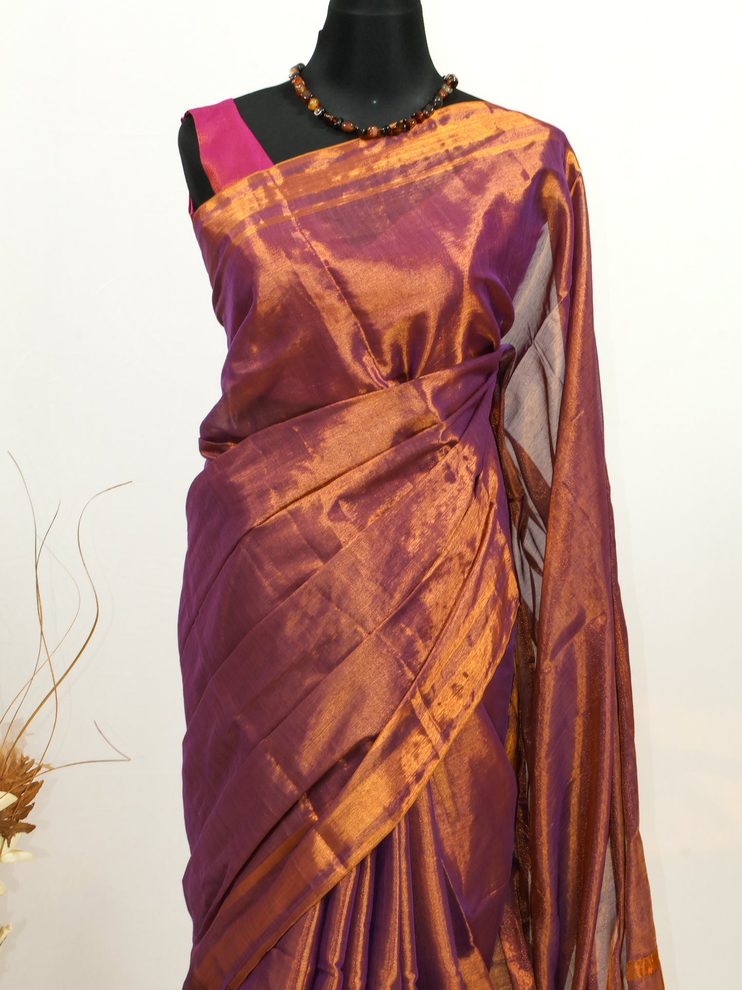 Copper Linen tissue saree -S186