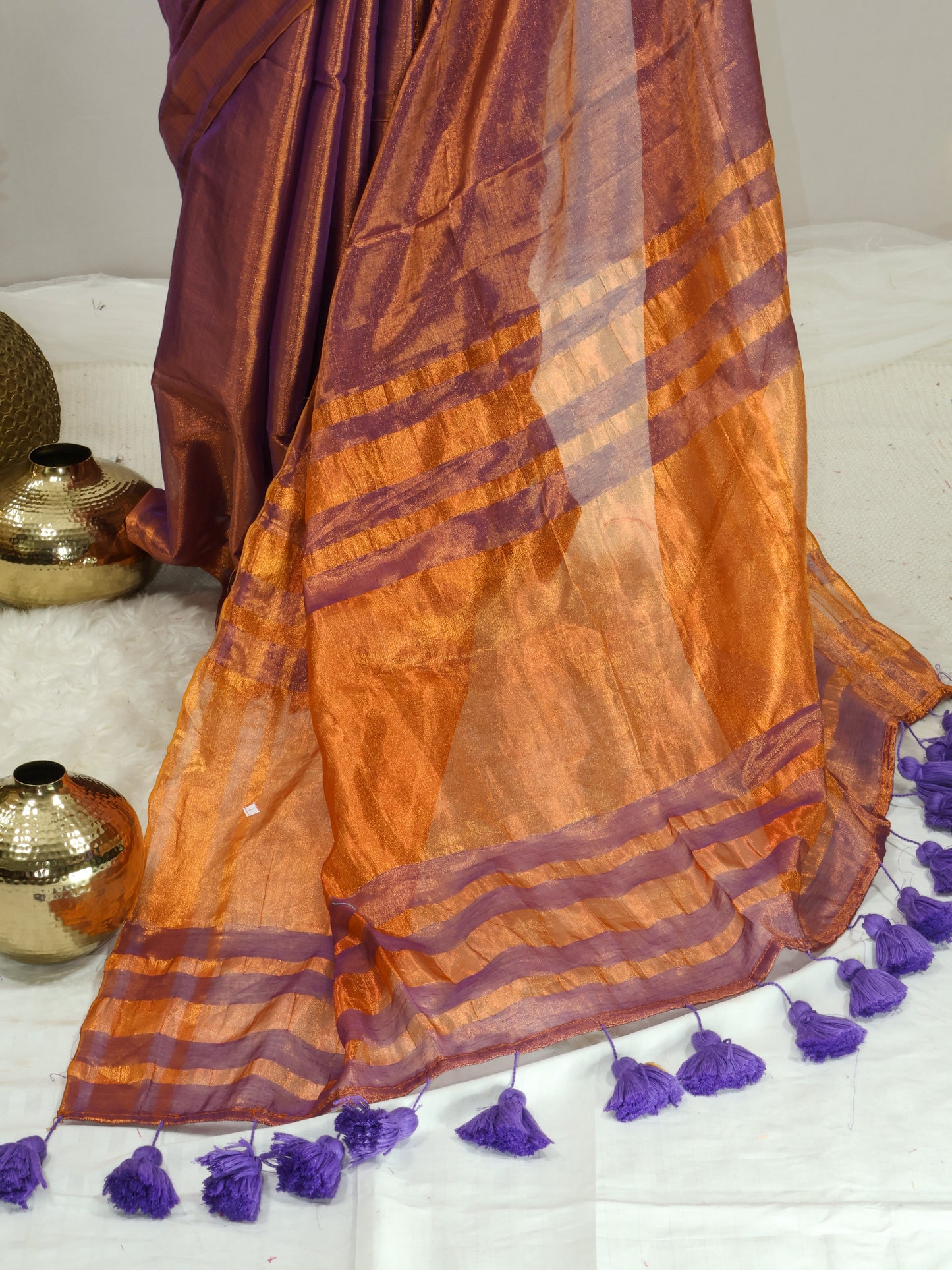 Copper Linen tissue saree -S186