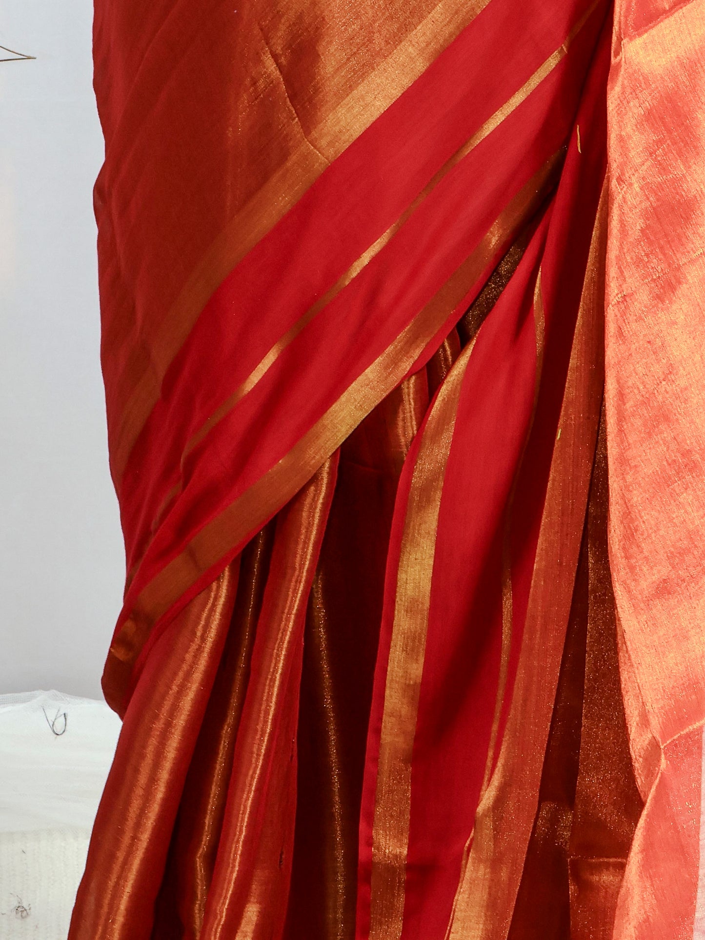 Golden tissue saree with mul cotton border-S187