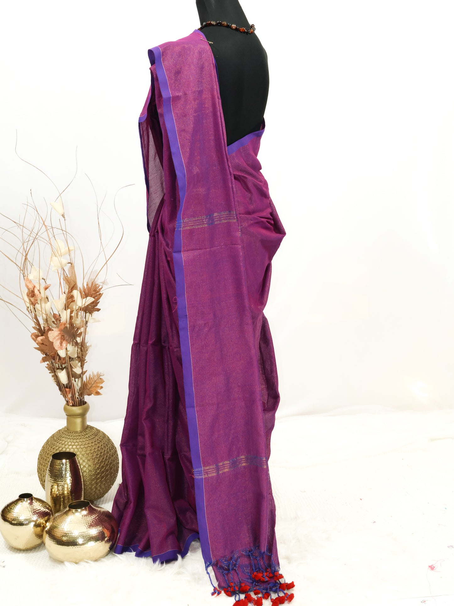 Golden zari stripe  khadi cotton saree-S172