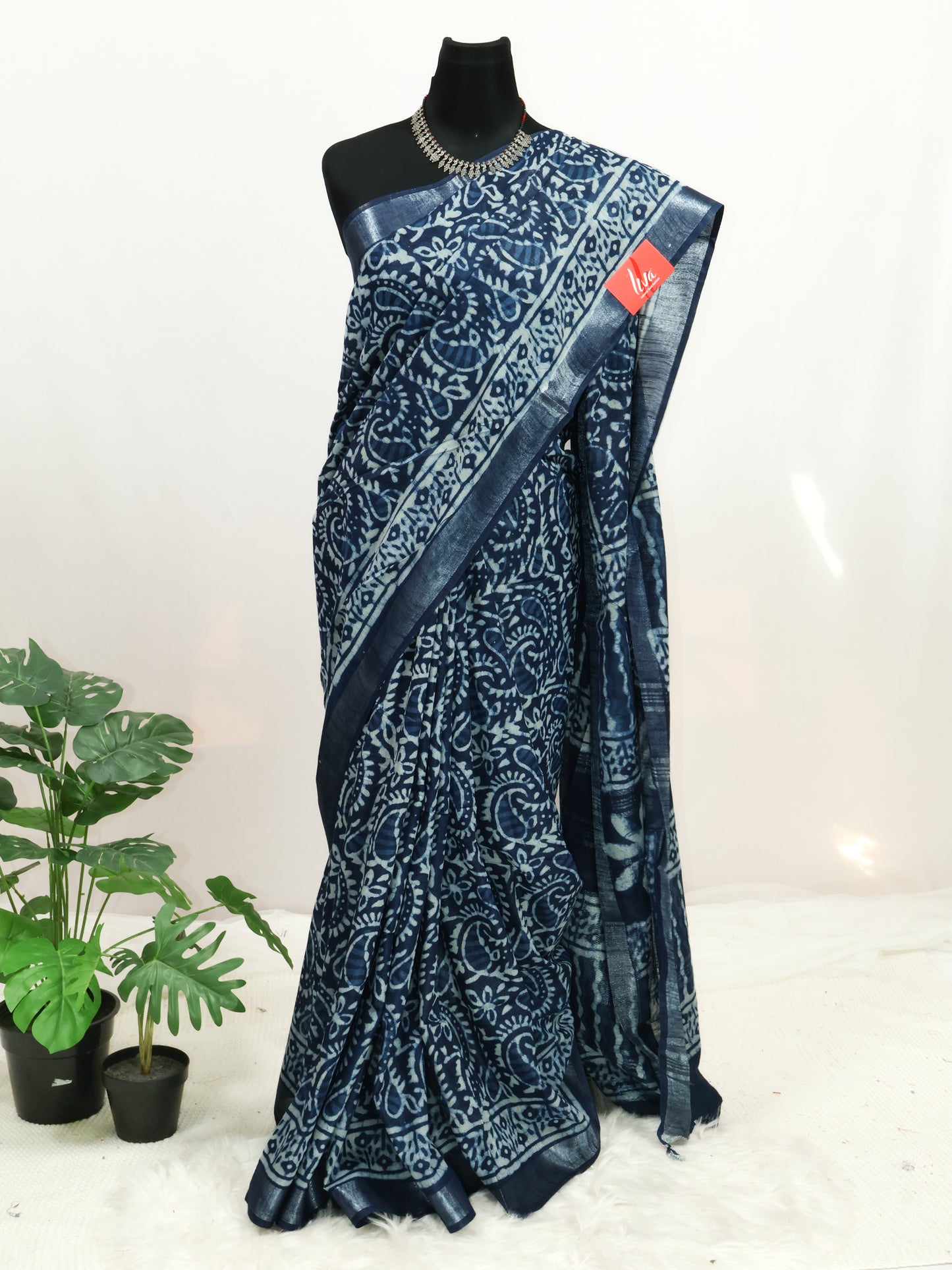 Bagru/dabu printed Linen-cotton saree-S152