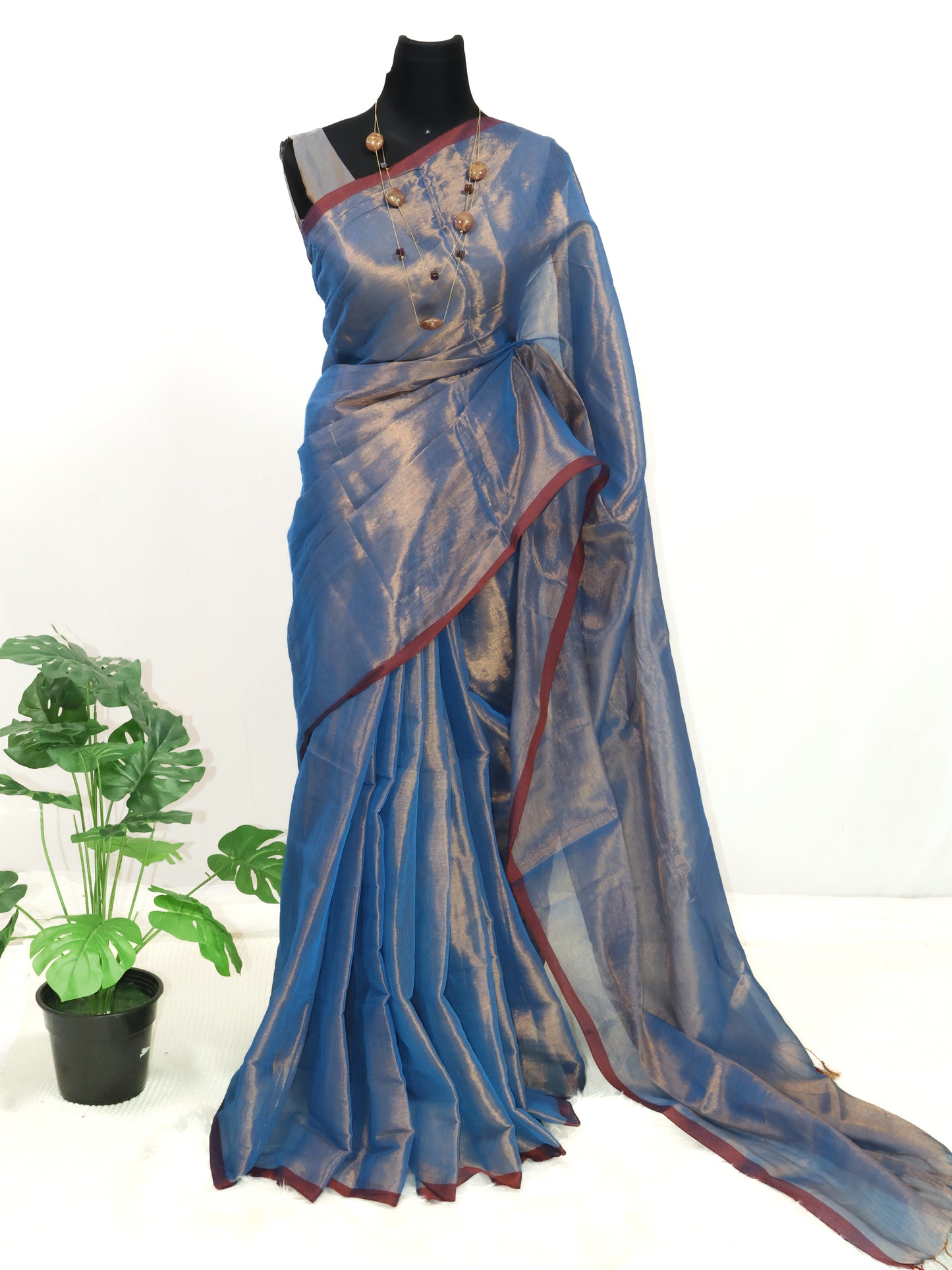 Peacock blue & silver combination raga tissue saree- S145