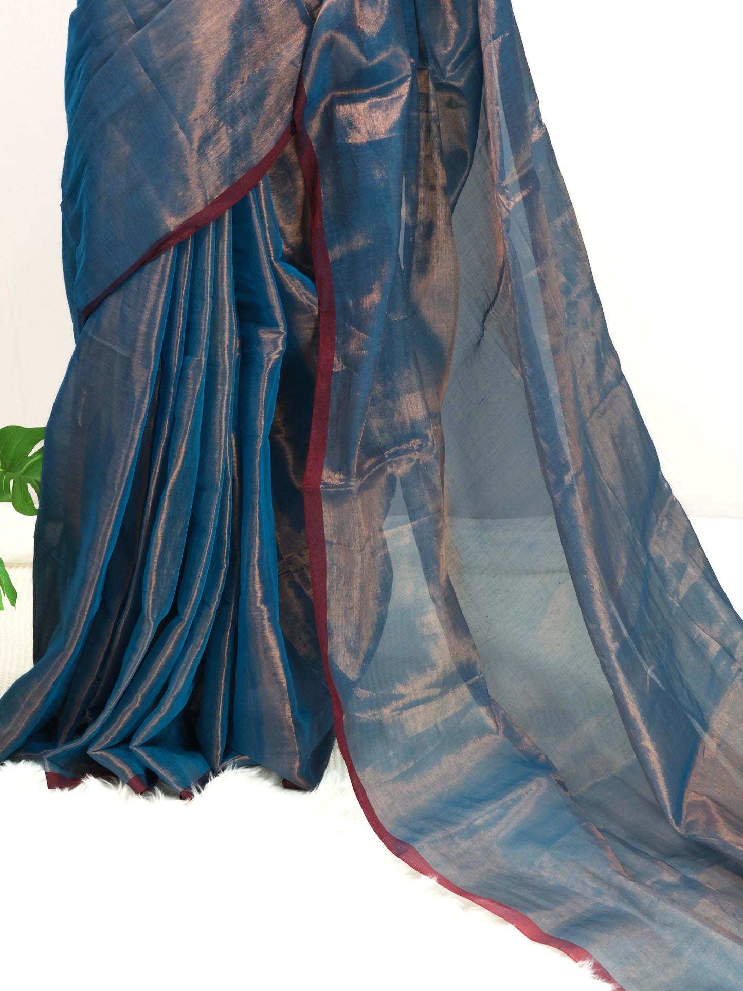 Peacock blue & silver combination raga tissue saree- S145