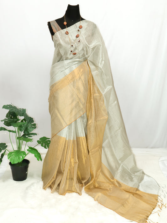 Silver and gold combination raga tissue saree -S149