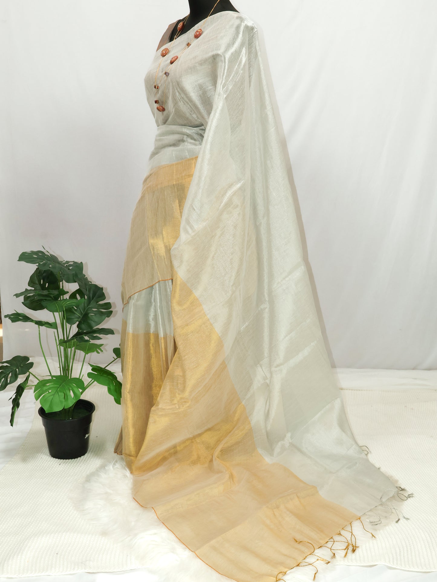 Silver and gold combination raga tissue saree -S149