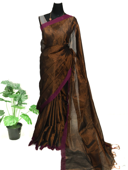 Copper color raga tissue saree-S150