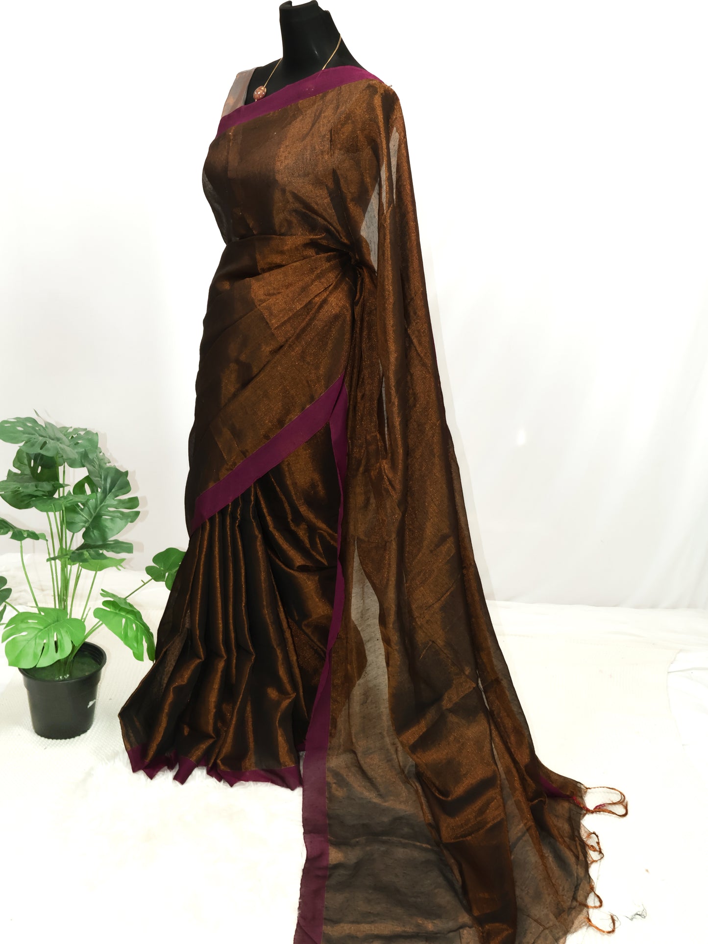 Copper color raga tissue saree-S150