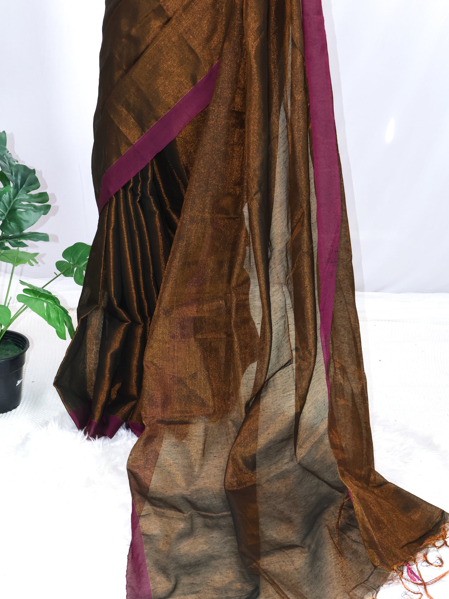 Copper color raga tissue saree-S150