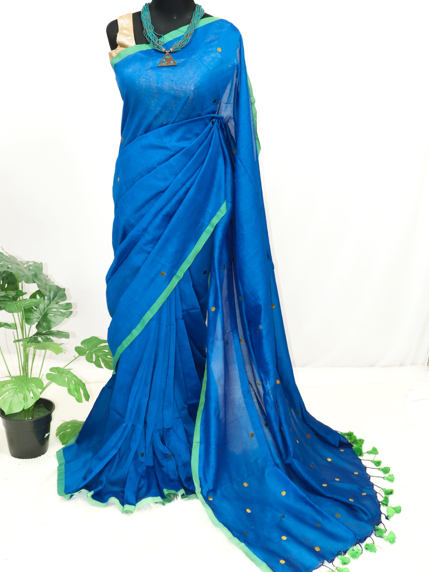 Blue Khadi gini cotton saree-S230