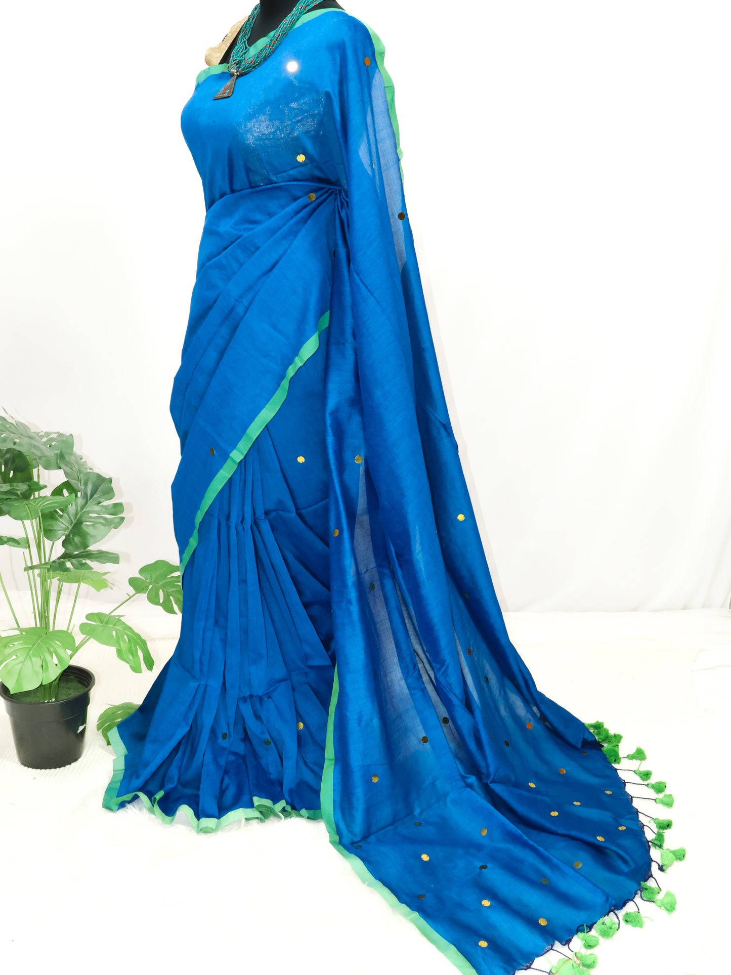 Blue Khadi gini cotton saree-S230