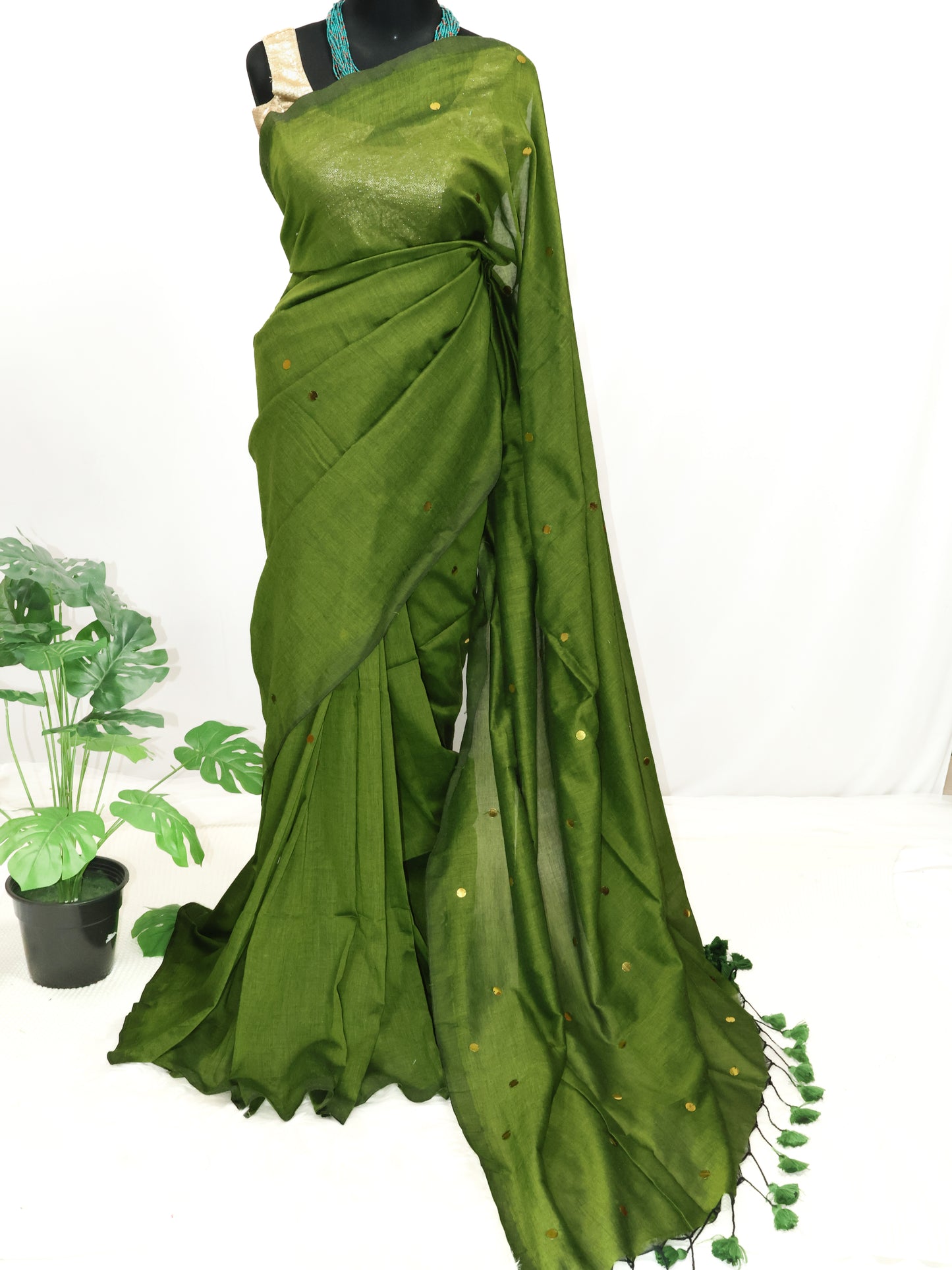 Green Khadi gini cotton saree-S228