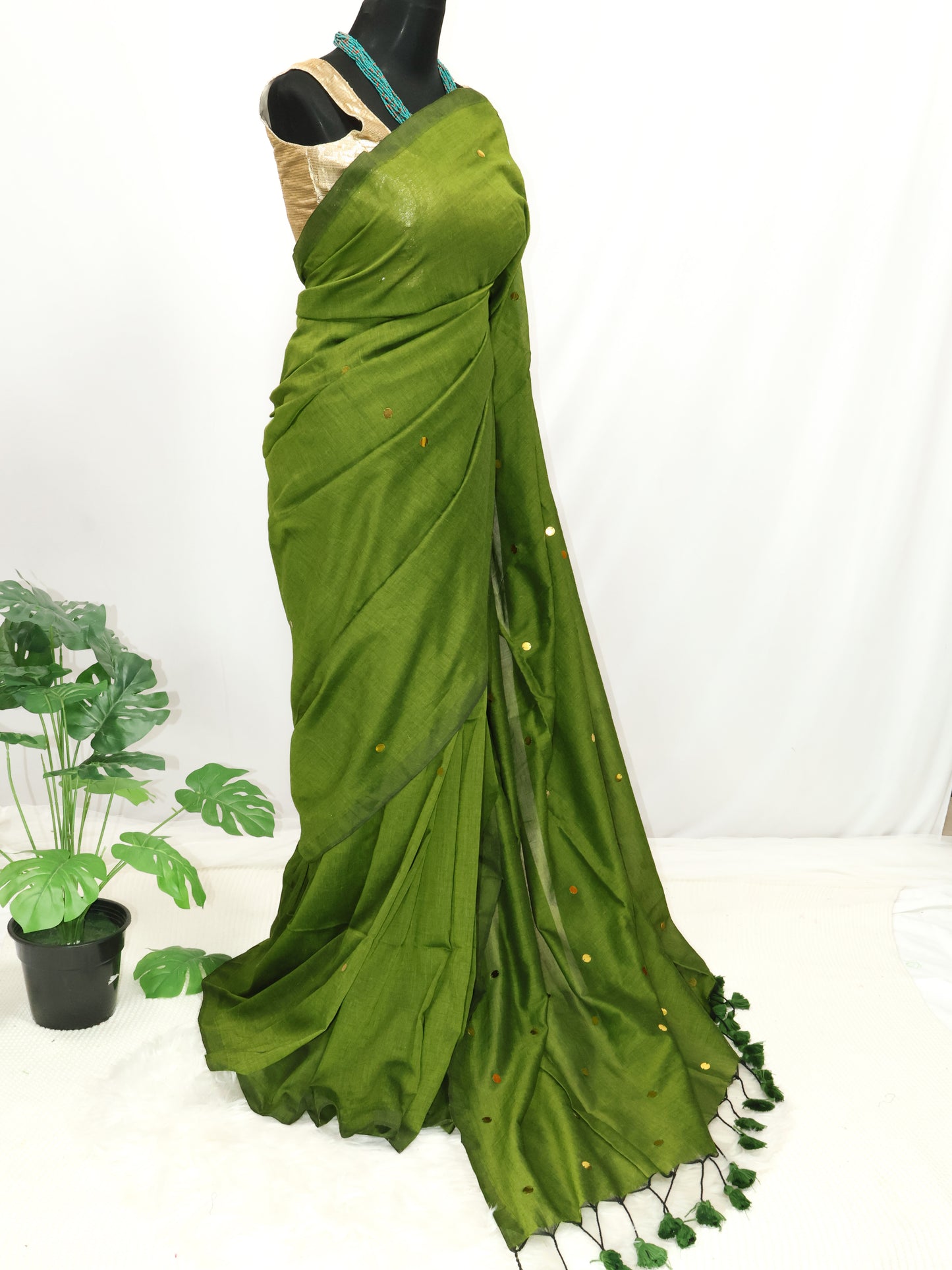 Green Khadi gini cotton saree-S228