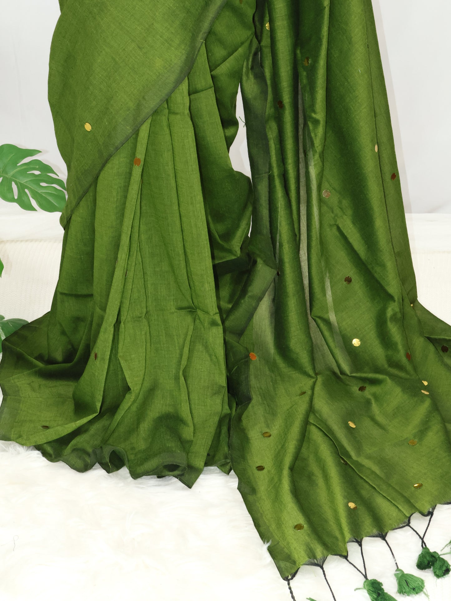 Green Khadi gini cotton saree-S228