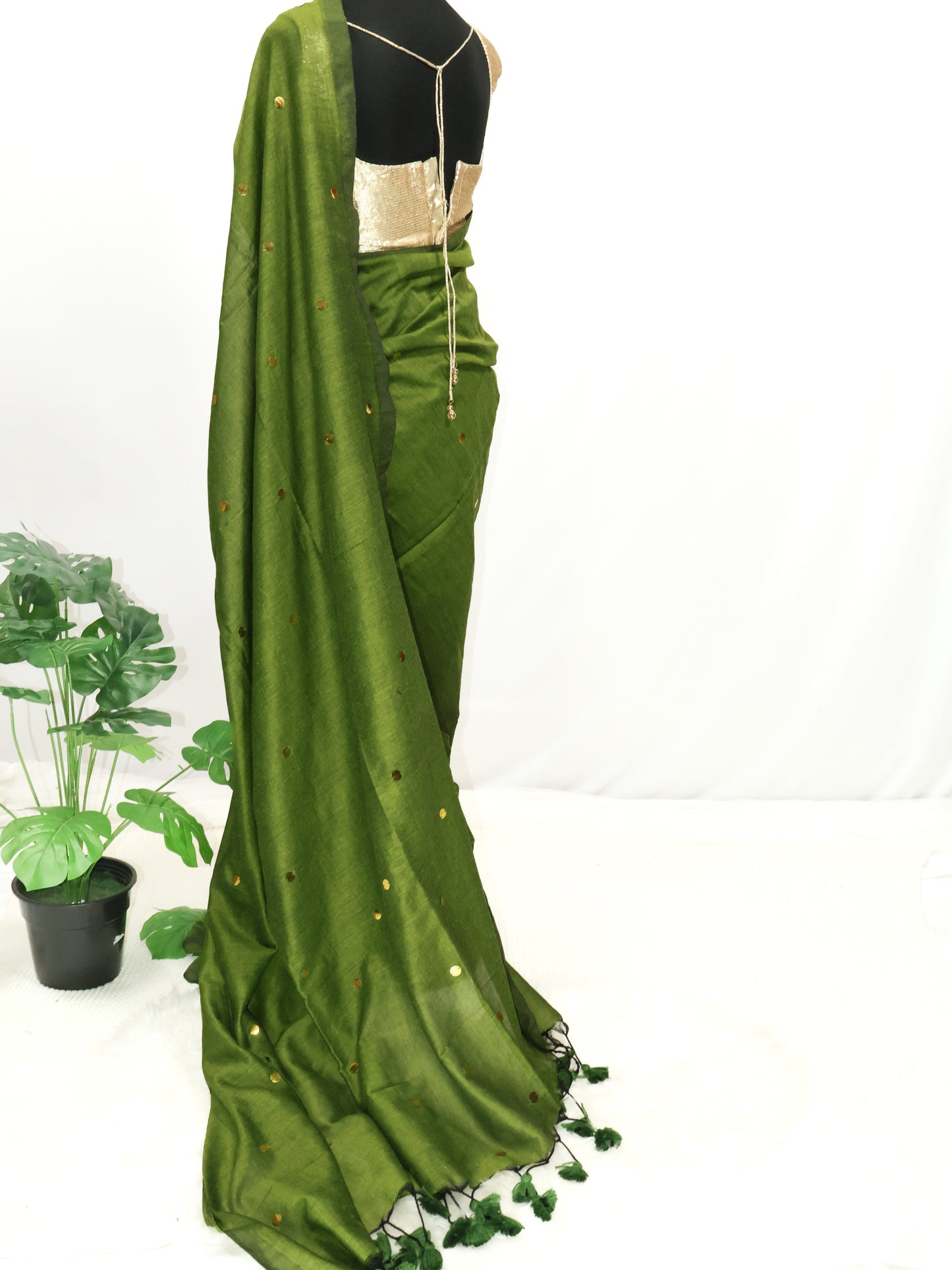 Green Khadi gini cotton saree-S228