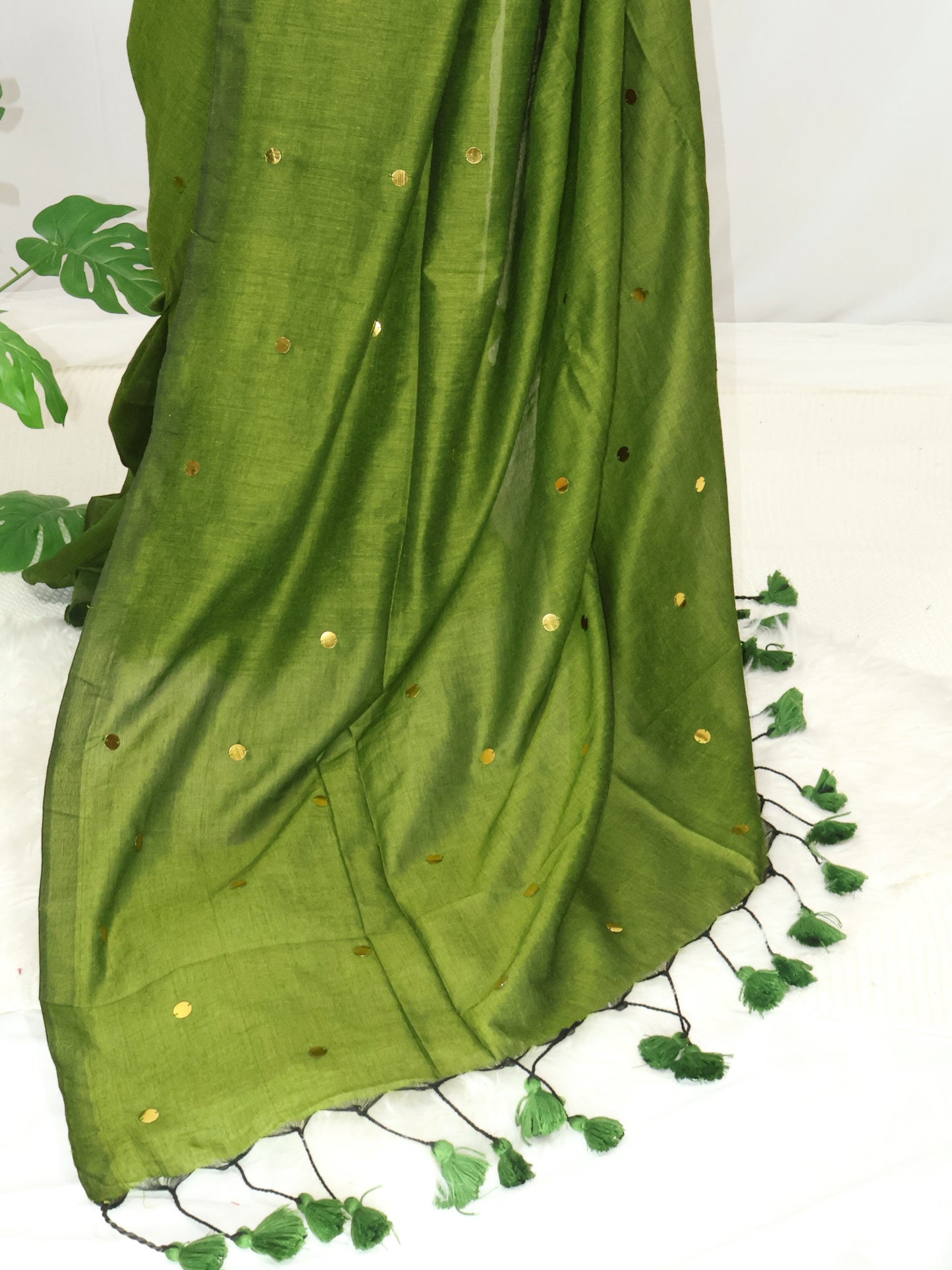 Green Khadi gini cotton saree-S228