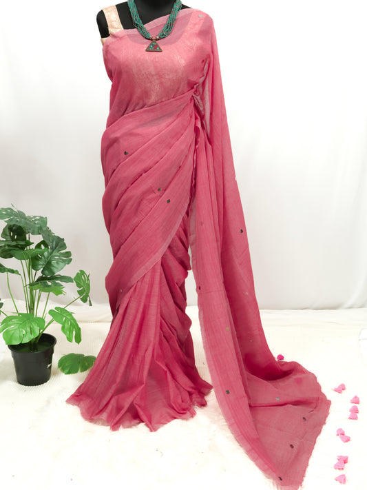 Pink Khadi gini cotton saree-S121