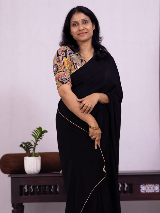 Pure Black Crepe Silk Saree – Minimal, Elegant & Effortless