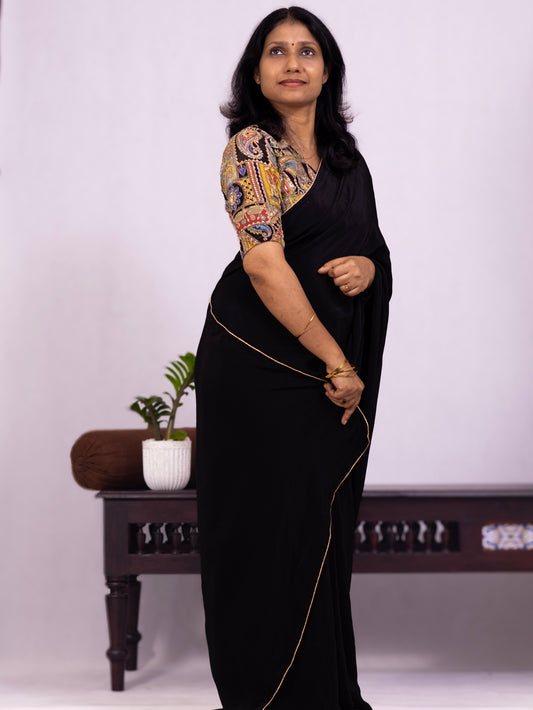 Pure Black Crepe Silk Saree – Minimal, Elegant & Effortless