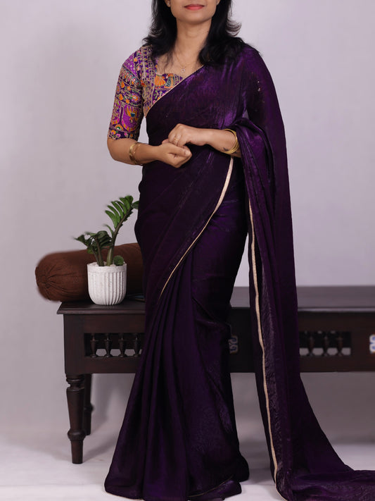Classic Whisper – Dark purple Soft raha Silk Saree & Designer Blouse