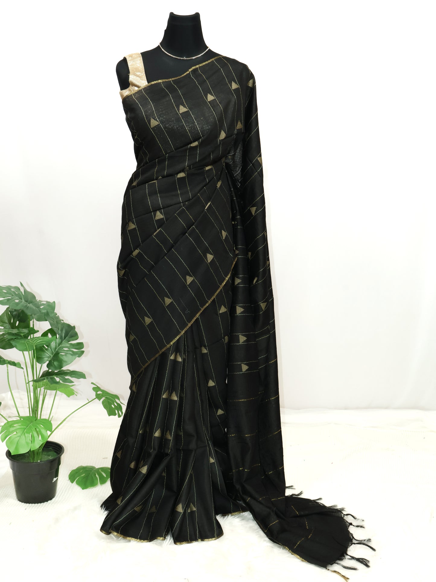 Black Bhagalpuri silk saree-S123