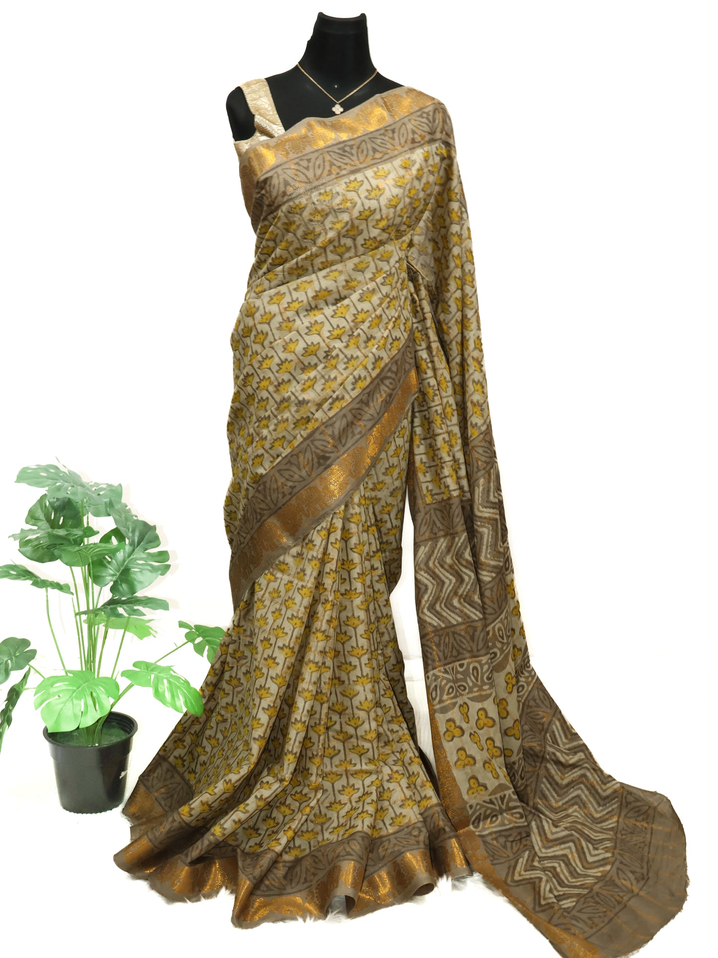 Multani block print south cotton saree-S158