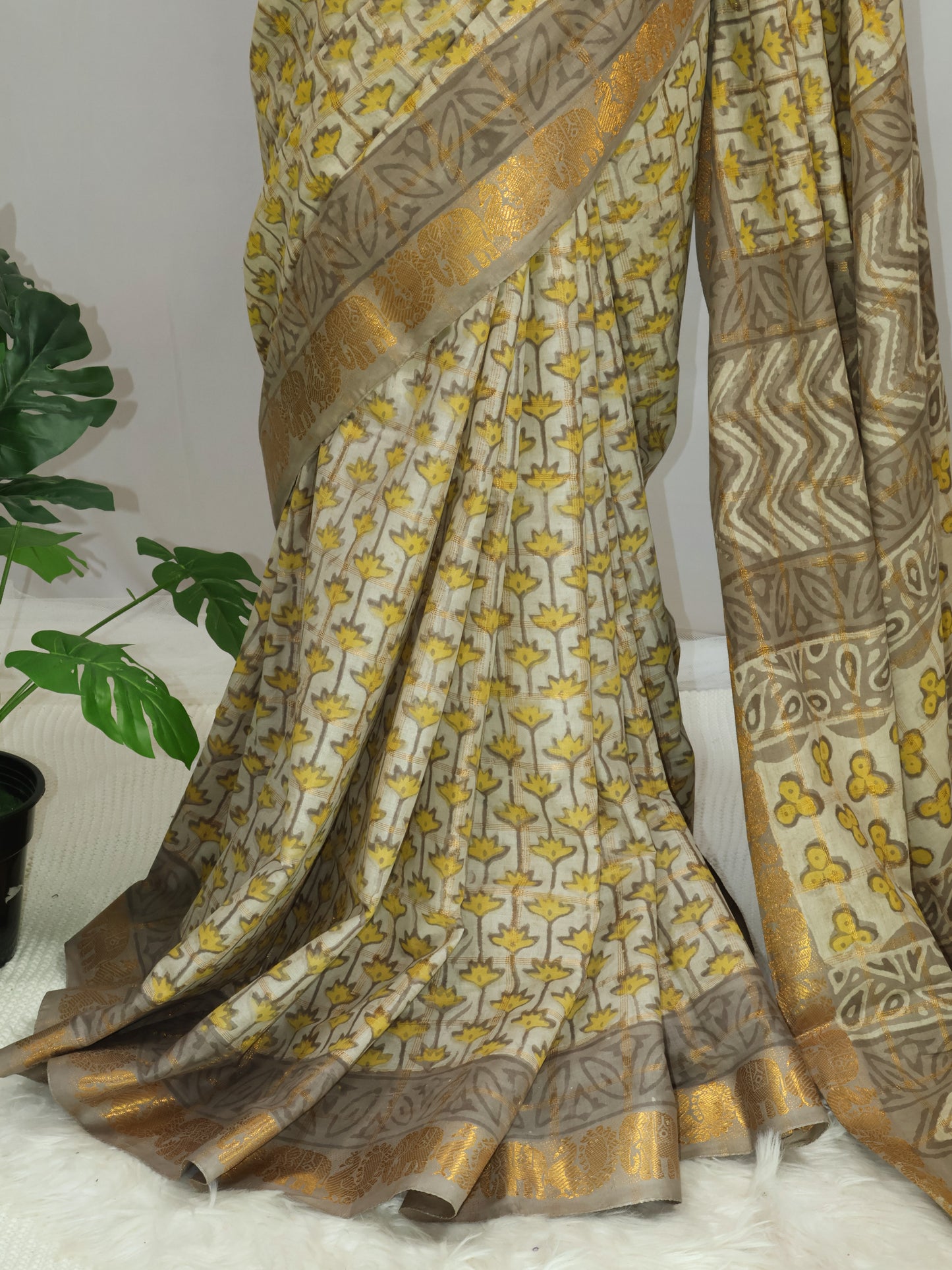 Multani block print south cotton saree-S158