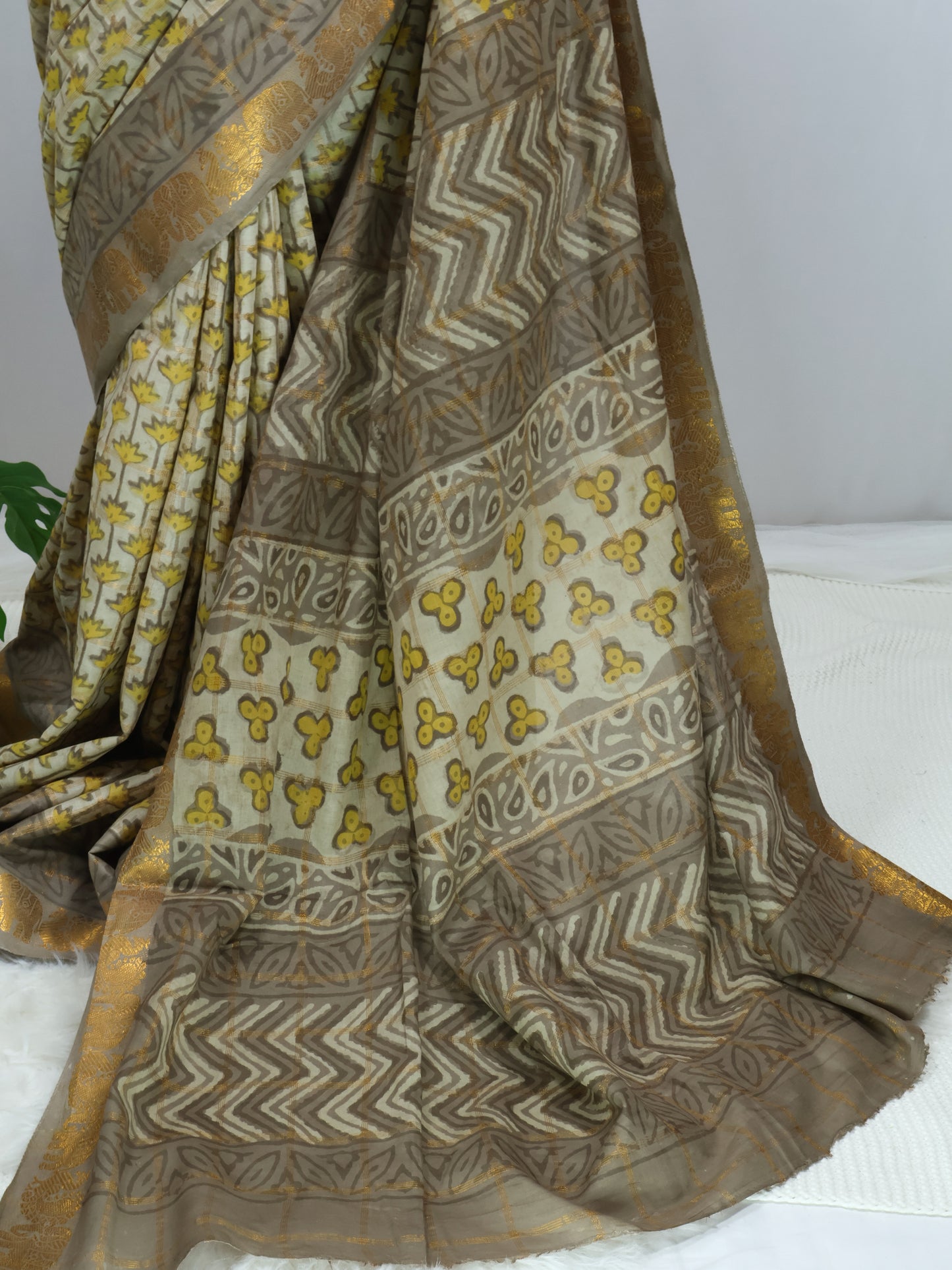 Multani block print south cotton saree-S158