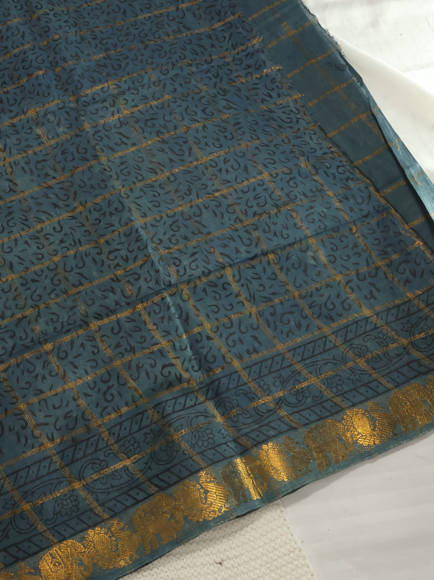 Multani block print south cotton saree-S159