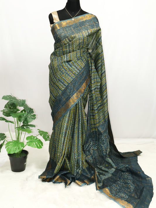 Multani block print south cotton saree-S159