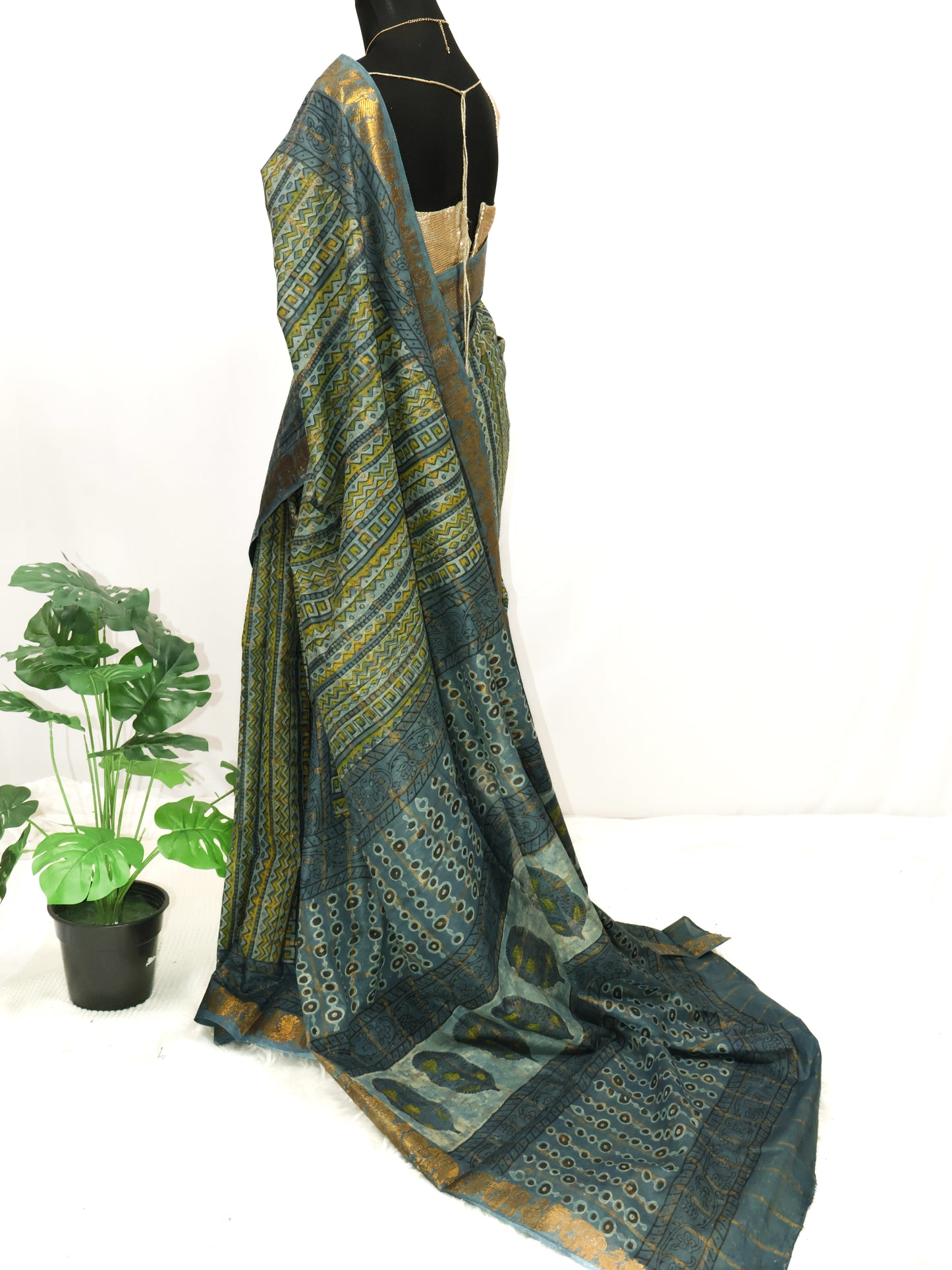 Multani block print south cotton saree-S159