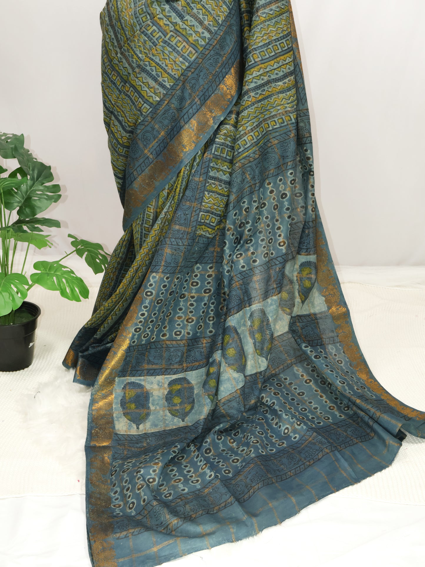 Multani block print south cotton saree-S159