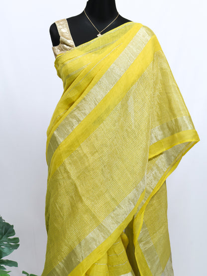 Sunlit Stripes – Premium Linen Silk Saree