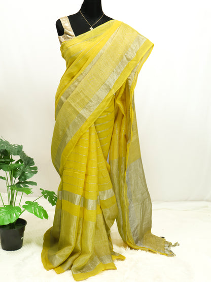 Sunlit Stripes – Premium Linen Silk Saree