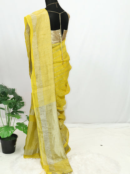 Sunlit Stripes – Premium Linen Silk Saree