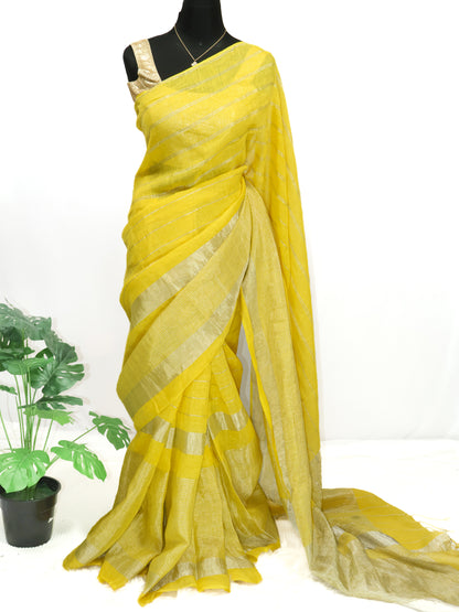 Sunlit Stripes – Premium Linen Silk Saree