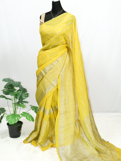 Sunlit Stripes – Premium Linen Silk Saree