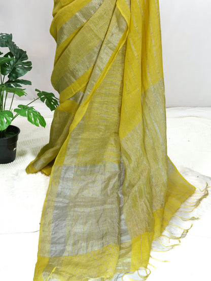 Sunlit Stripes – Premium Linen Silk Saree