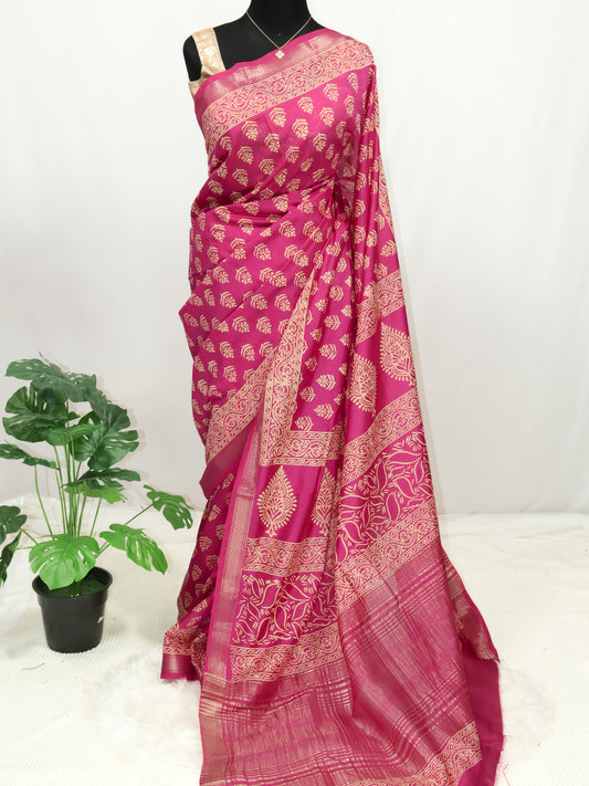 Maheswari bagru silk saree-S137