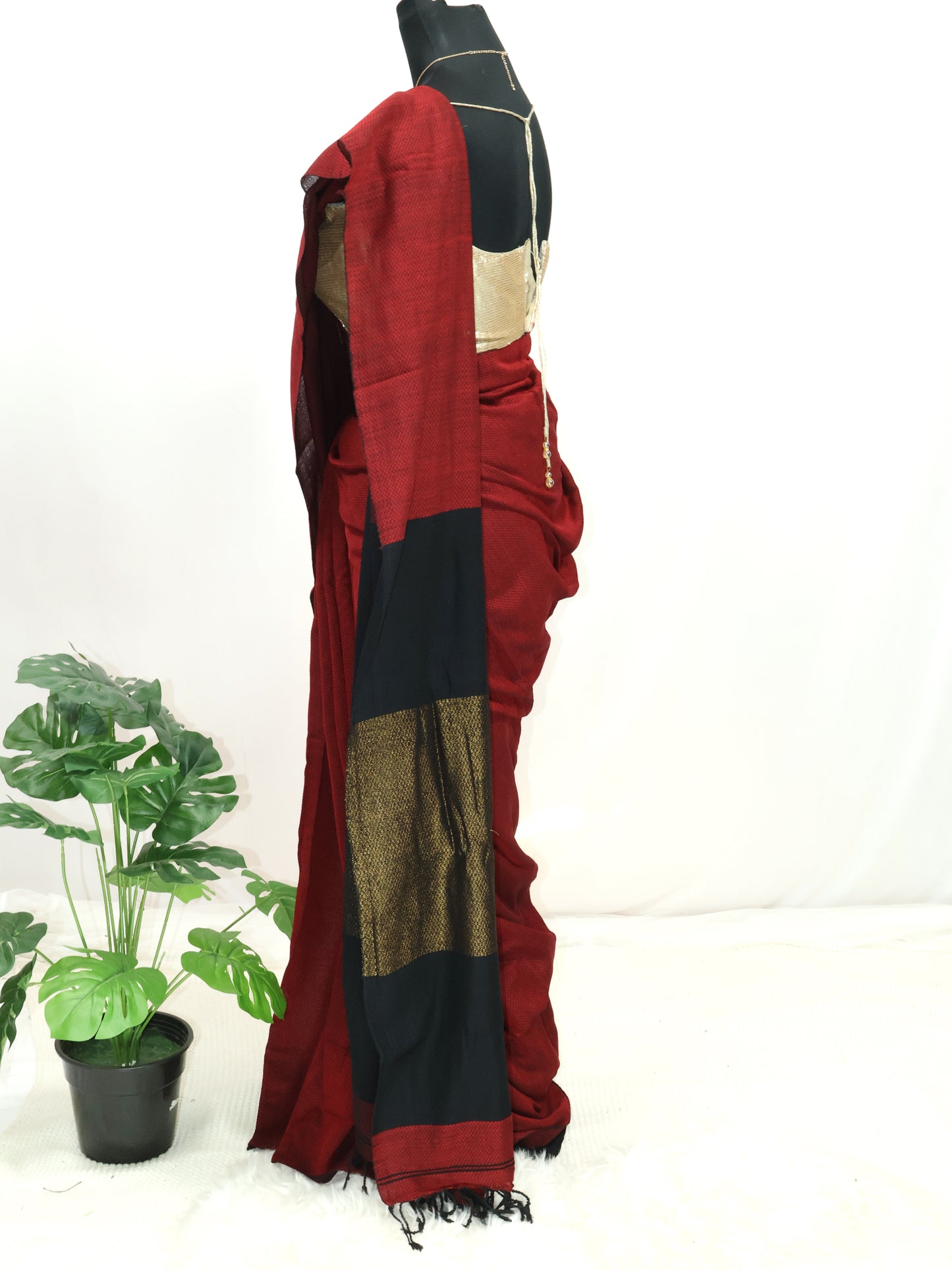 Maroon and black combination cotton saree- S119