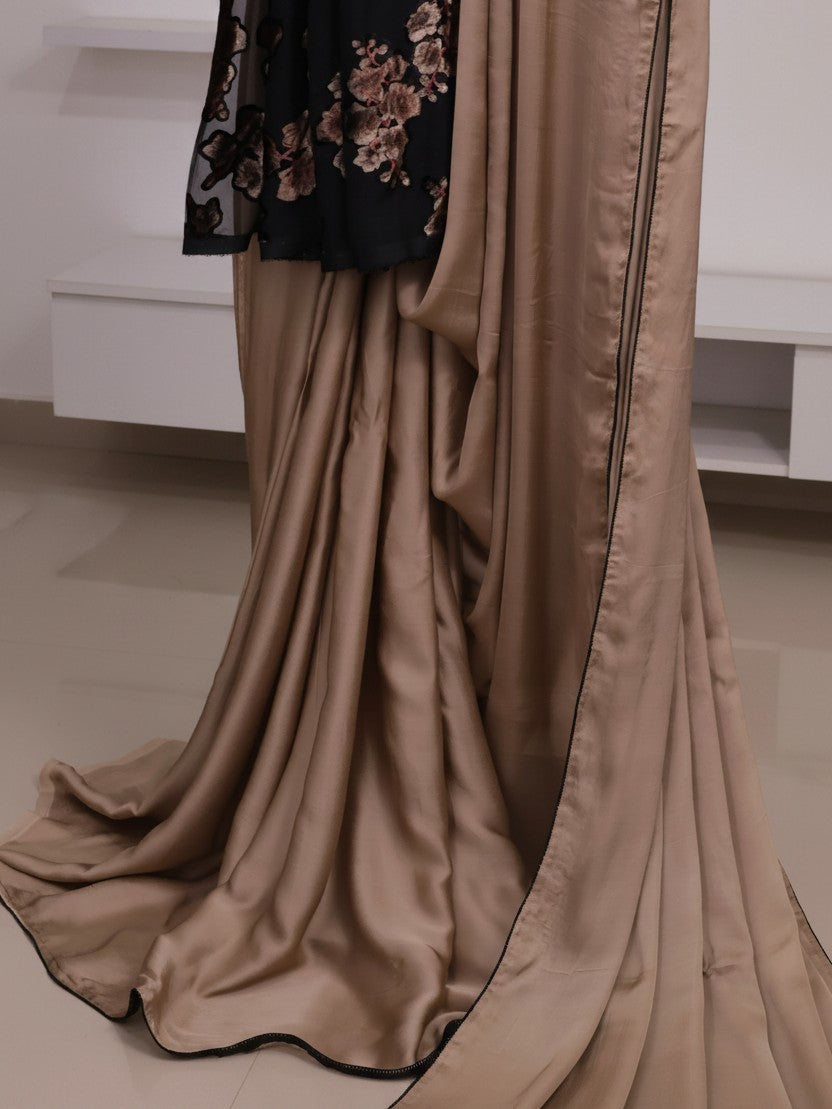 Velvet Whisper – Champagne Satin Modal Silk Saree