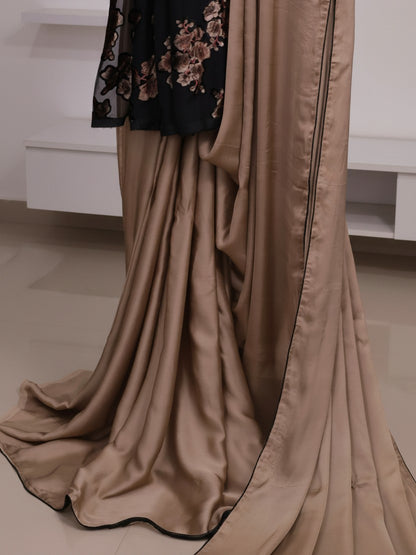 Velvet Whisper – Champagne Satin Modal Silk Saree
