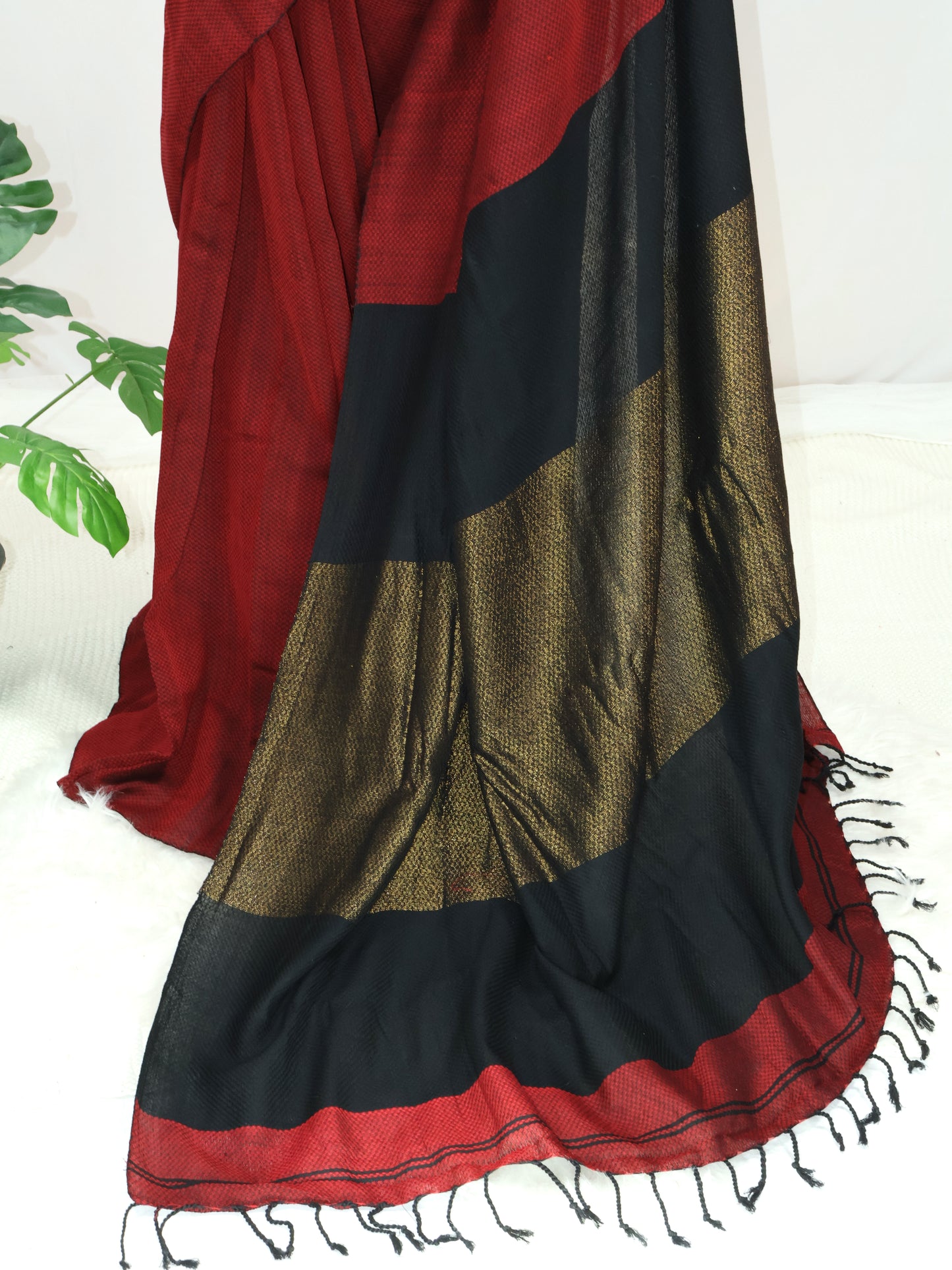 Maroon and black combination cotton saree- S119