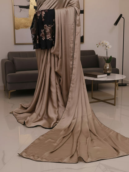 Velvet Whisper – Champagne Satin Modal Silk Saree