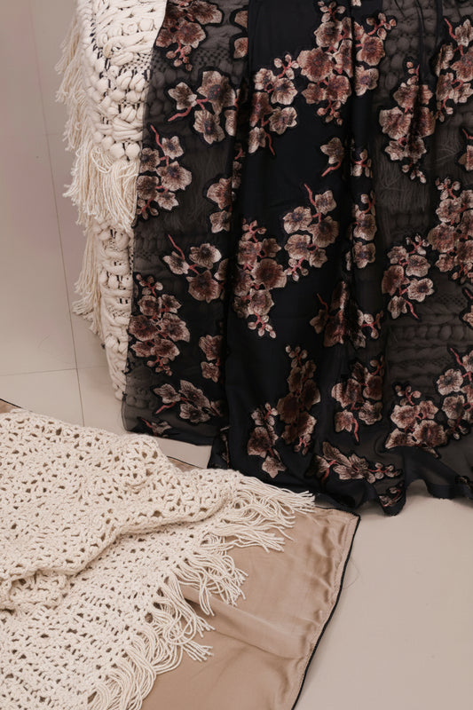 Velvet Whisper – Champagne Satin Modal Silk Saree