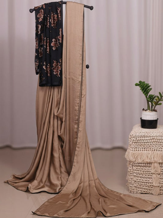 Velvet Whisper – Champagne Satin Modal Silk Saree